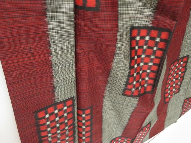 2314T04z750 Vintage Japanese Kimono Silk MEISEN KOMON  Dark red 3