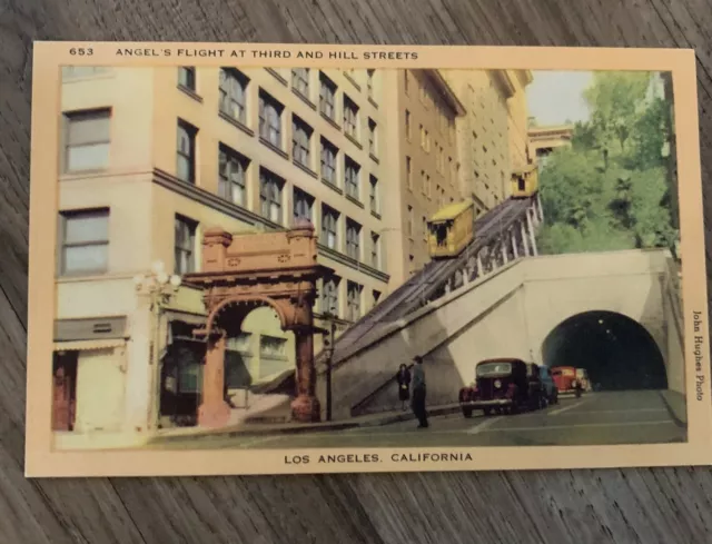 Vintage California Linen Postcard Postcard Angel's Flight Third Street LA.