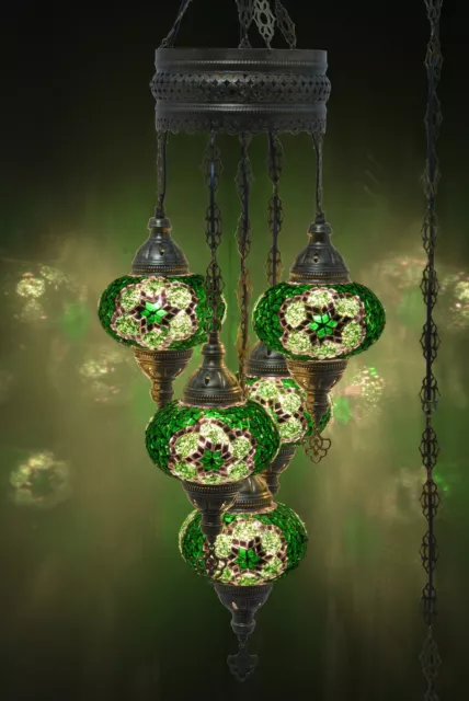 5 Globe Turkish Moroccan Mosaic Pendant Boho Ceiling Lamp 15 Feet Swag Plug In