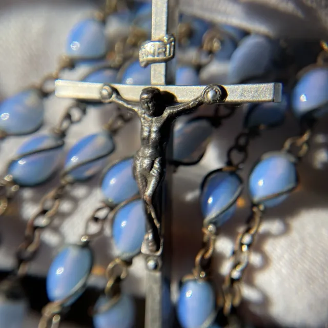 Rosary - Gorgeous Opalescent Blue Necklace, Crucifix, Prayer Beads, Catholic