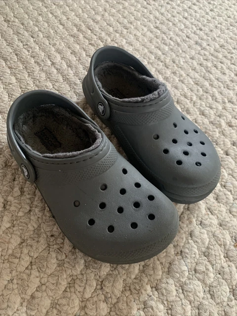 Crocs Kids Classic Lined Clog Gray With Gray Faux Fur Size J 1 Unisex Some Wear