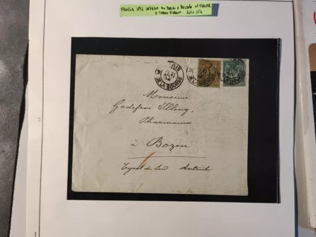 Francia 1896 Lettera da Parigi a Bolzano in Tariffa e Timbro D'arrivo ALTO CTG