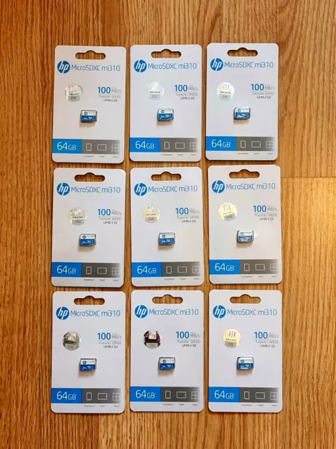 Lot de 9 cartes micro SD HP 64 Go 100 Mo/s