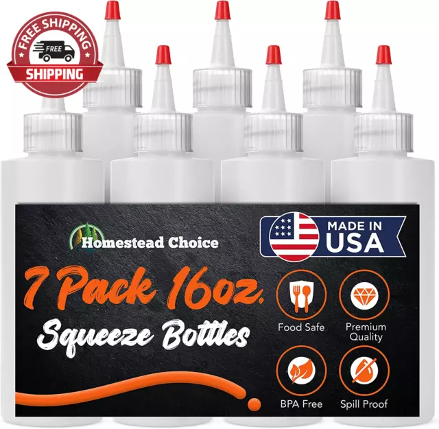 7-Pack Plastic Squeeze Bottles for Sauces - 16 OZ Condiment Squeeze Bottles for