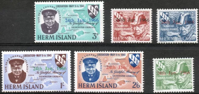 GB Herm Island QEII Anniv. of Liberation ovpt 24th Jan 1966 Churchill set MNH