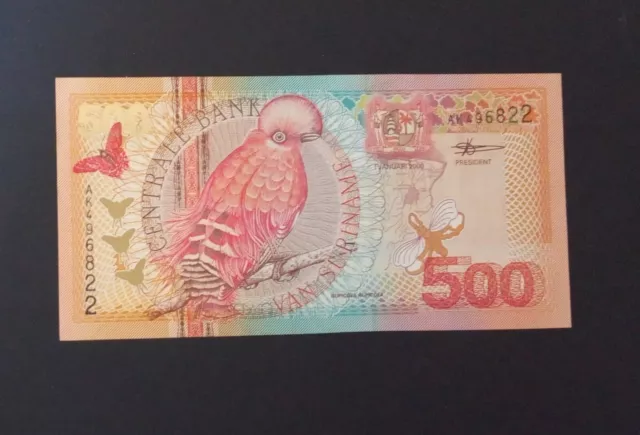 2000 Suriname 500 Guilders Used Banknote  P-150 Excellent Condition