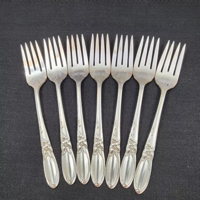 ONEIDA Community 1953 Blanco Orquídea Conjunto De 7 Plateado Ensalada Tenedores