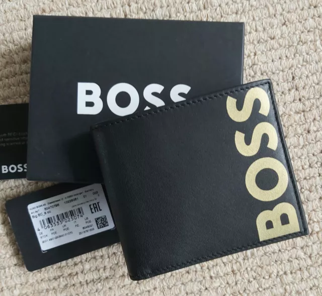 Genuine HUGO BOSS Dark Brown Leather Billfold WALLET Notes Cards 50470796 & Box