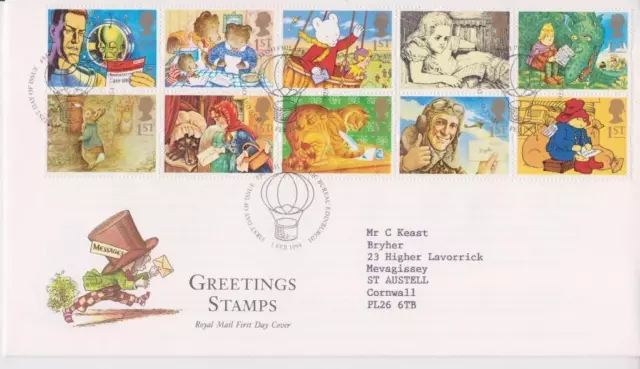 Gb Royal Mail Fdc 1994 Greetings Messages Stamp Set Bureau Pmk