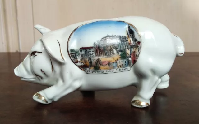 Ancien Cochon Tirelire à casser porcelaine allemande - St Antoine l'Abbaye Isère
