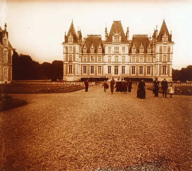 FRANCE Grande demeure Château c1910 Photo Plaque de verre Stereo Vintage P29L14n