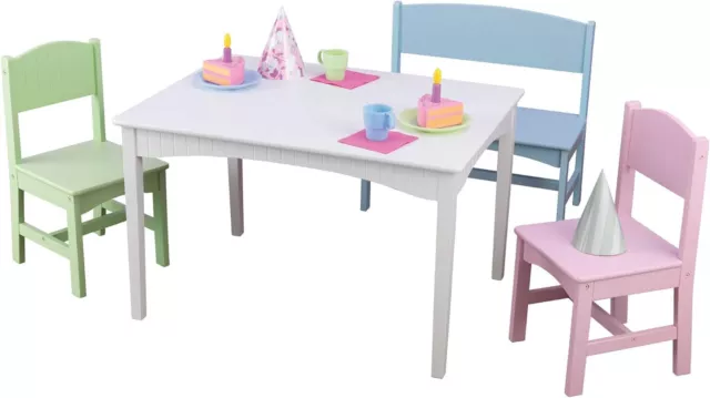 Wooden Table with Bench and 2 Chairs, Multicolored, Children's Furniture