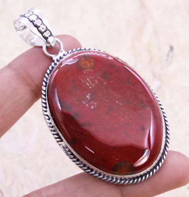 Alluring Bloodstone 925 Silver Plated Pendant of 2.4" Ethnic