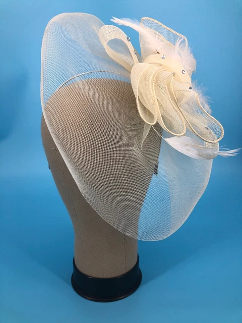 Vintage Hat Web Netting Feathers Ivory White Sequins Veil
