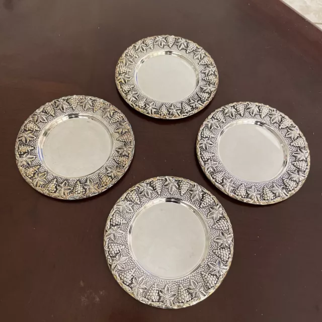 Godinger Silver Plate Art Grape Coaster 5" Saucer Silver-plated -Set Of 4