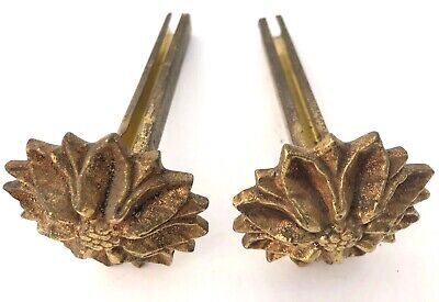 Gorgeous Set of 2 Antique French Bronze Curtain Rod Ends in Sunflower Design 2