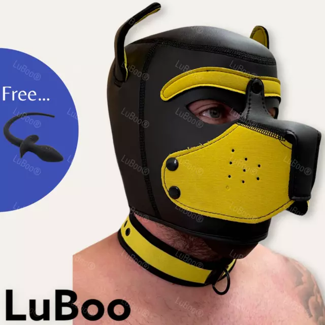 Leather Dog Mask Puppy Cosplay Role Play with Free Tail