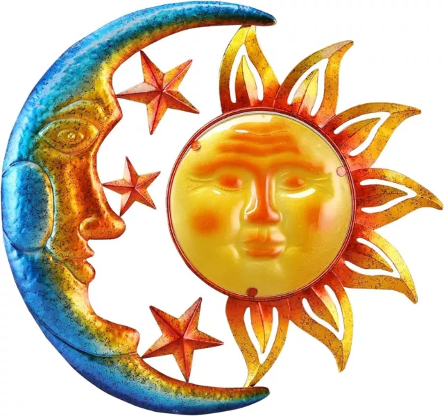Metal Sun Moon Face Wall Plaque Decor Hang Art Patio Fence Porch Home Garden