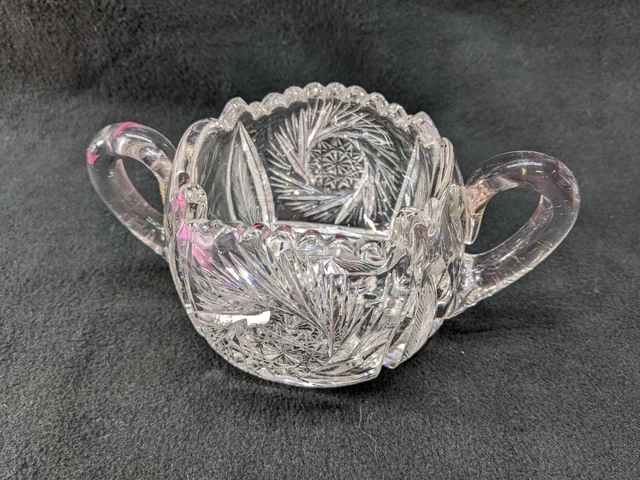 Vintage Crystal American Brilliant Cut Glass Sugar Bowl with Handles Heavy