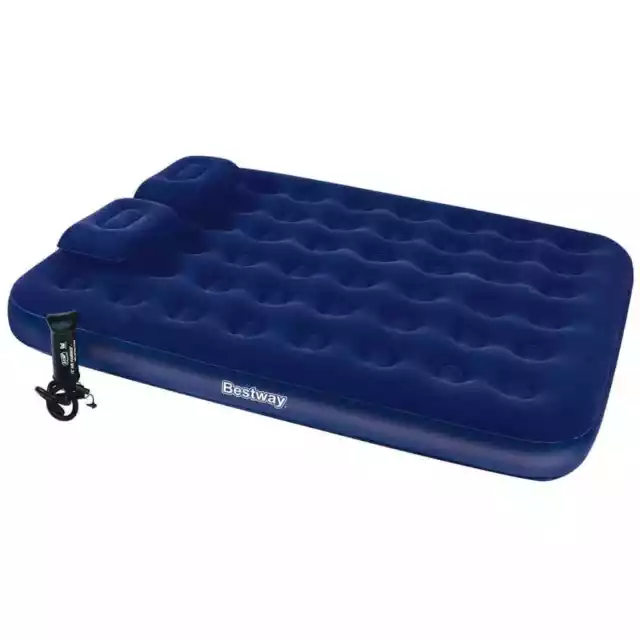 Bestway Inflatable Flocked Airbed Blow Up Bed with Pillow and Air Pump 67374 vid
