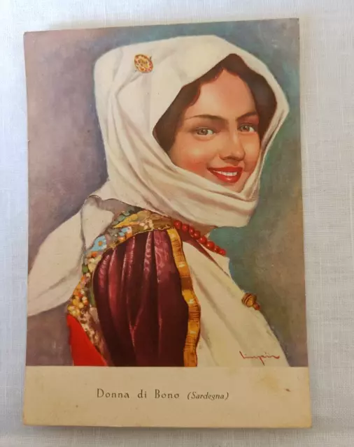 Costumi Sardi - Donna di Bono - cartolina viaggiata 1953