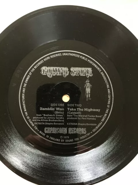 ALLMAN BROS / MARSHAL TUCKER BAND 1973 vinyl 7" promo flexidisc ~ PLAYTESTED