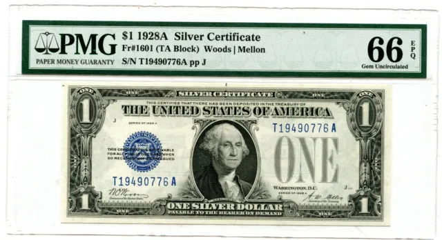 1928 A United States $1 Silver Certificate Funny Back PMG MS 66