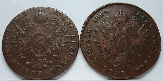 AUSTRIA Hungary Empire Lot 2x 6 Kreuzer 1800 A + S VF+ Vienna Franz Copper #S10