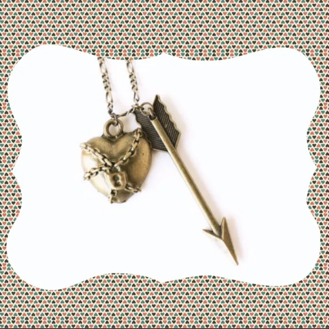 Arrow with chained and locked heart pendant necklace