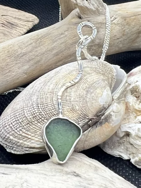 Silver Serpent Necklace Sea Glass Genuine Welsh Sea Glass Handmade The Serpent