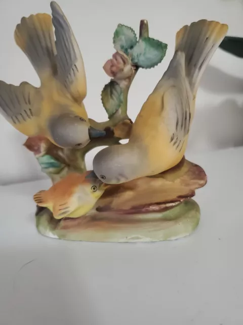 Vintage Bisque Japan Oriole Birds Figurine on Plant