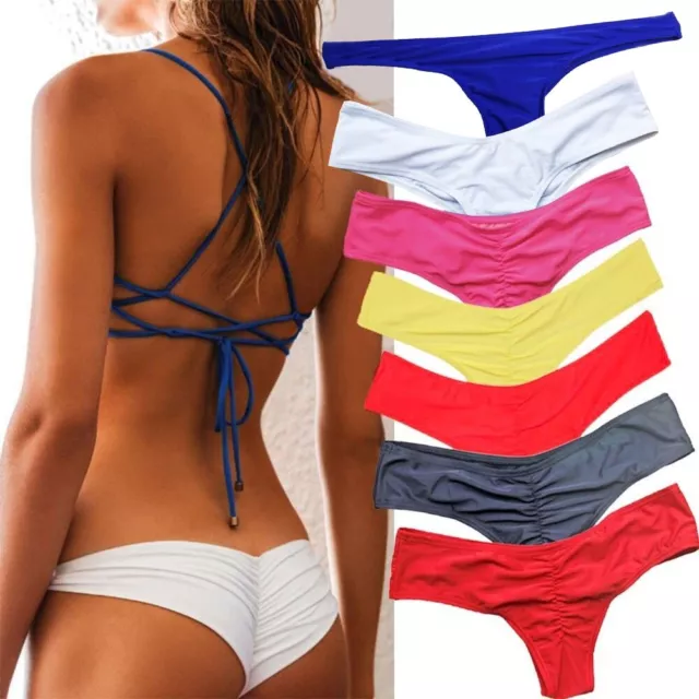 HOT Brazilian Womens V Thong Cheeky Ruched Bikini Bottom Swimwear Beachwear S-XL