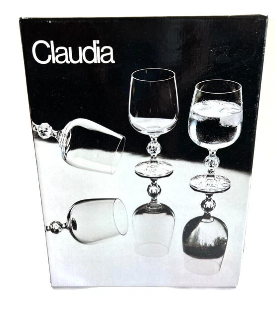 Vintage Set Of Stemware Crystal Claudia Goblets Glasses w/Org Box Unused Mint