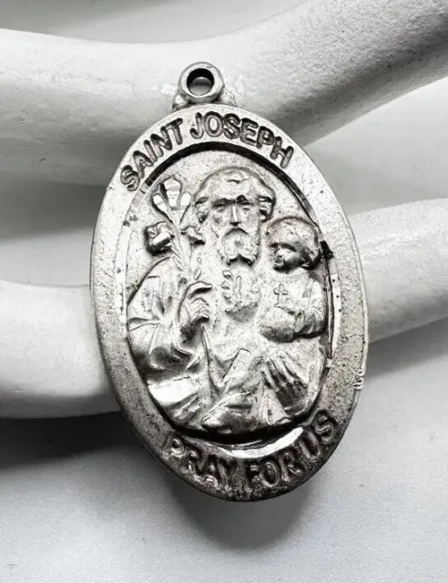 St Joseph Pray For Us Sterling Silver Oval Medal 5 Grams Made In Italy