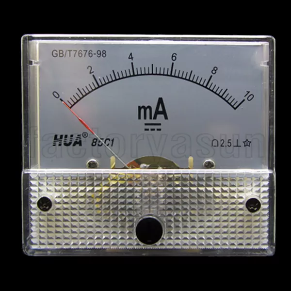 DC 10mA Analog Panel AMP Current Meter Ammeter Gauge 85C1 0-10mA DC White