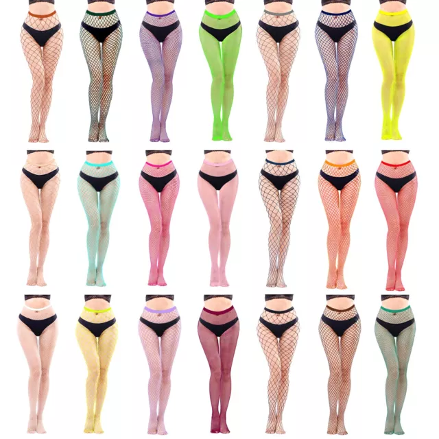 WOMENS COLOURED FISHNET Fashion Dance Party Tights Micro Wide