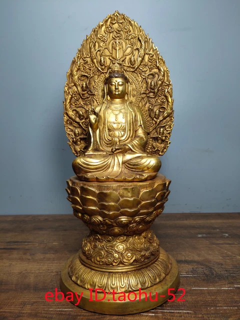 14.5Rare Chinese antiques bronze gilt Jingping Guanyin Bodhisattva Buddha Statue