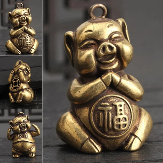 Stylish Copper Mini Zodiac Pig Ornament Keychain Pendant Home Decoration