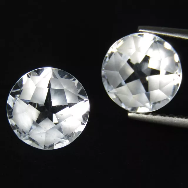 4.06Cts Sparkling Natural White Topaz 8mm Round Star Pair Gemstones Ref-VIDEO