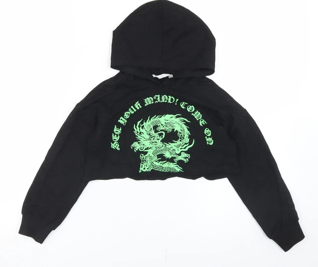 SheIn Girls Black  Cotton Pullover Hoodie Size 6 Years   - Cropped