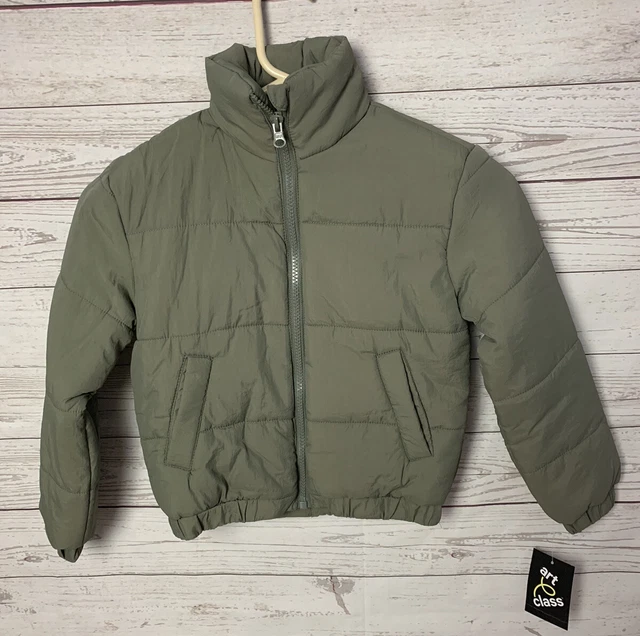 NWT NEW Girls Cropped Puffer Jacket Art Class Silver Moss Sx 6/6X Green Coat