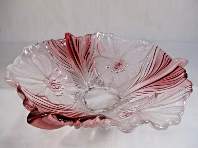 Huge Waltherglas Miranda Hibiscus Flower Bowl Satin Rose Walther Glass