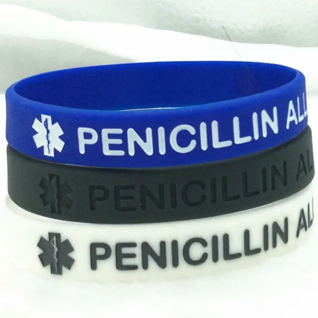 Penicillin Allergy Awareness Silicone Rubber Wristband Medical Alert Bracelet