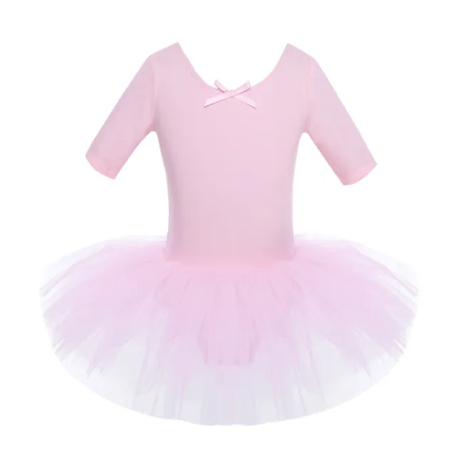Girl Ballet Dress Tutu Skirt Gymnastics Half Sleeves Leotard Ballerina Dancewear