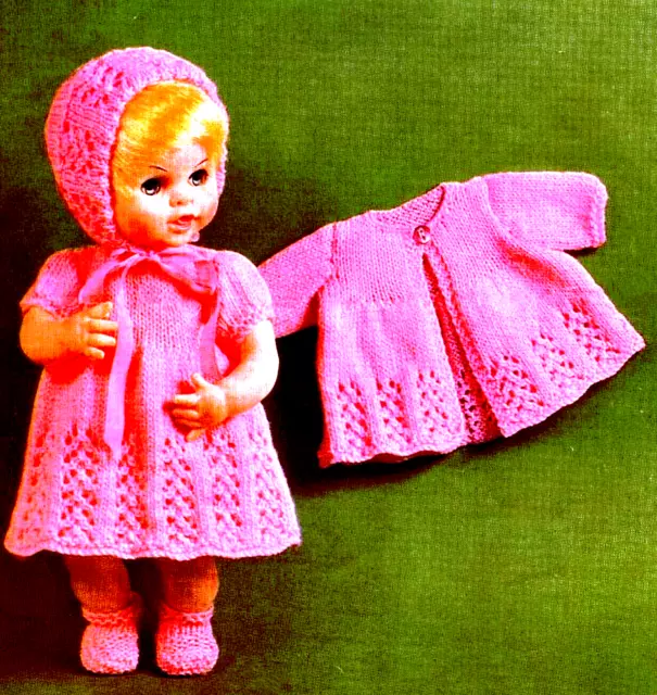 VINTAGE COPY  Dolls Clothes Knitting Pattern  4 Items Hgt. 35-41cm/14-16" 4ply