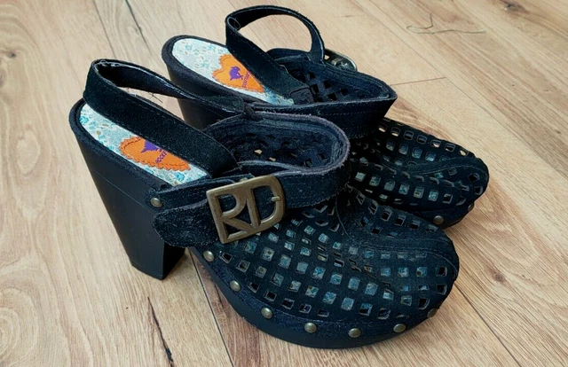 Rocket Dog Black Suede Studded Chunky Heels Platform Sandals Rock New 6