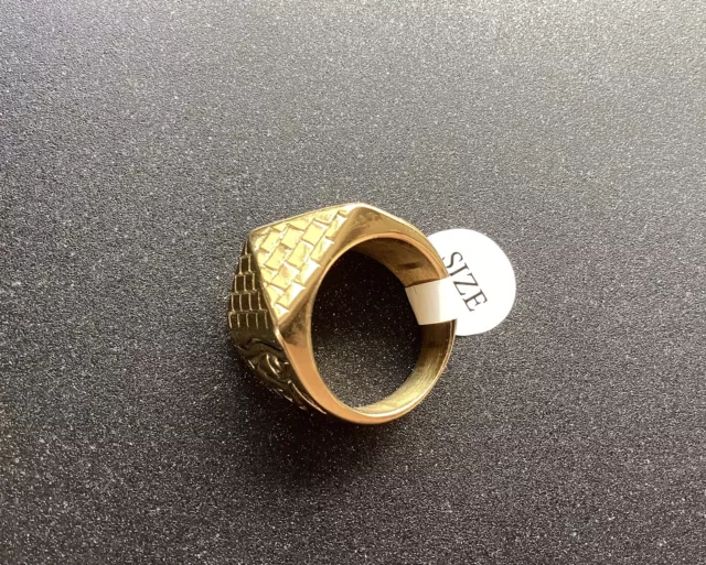 Gold Plated Pyramid Ring Heavy 14K Polished Unisex Cowboy Excellent Cut Solid UK
