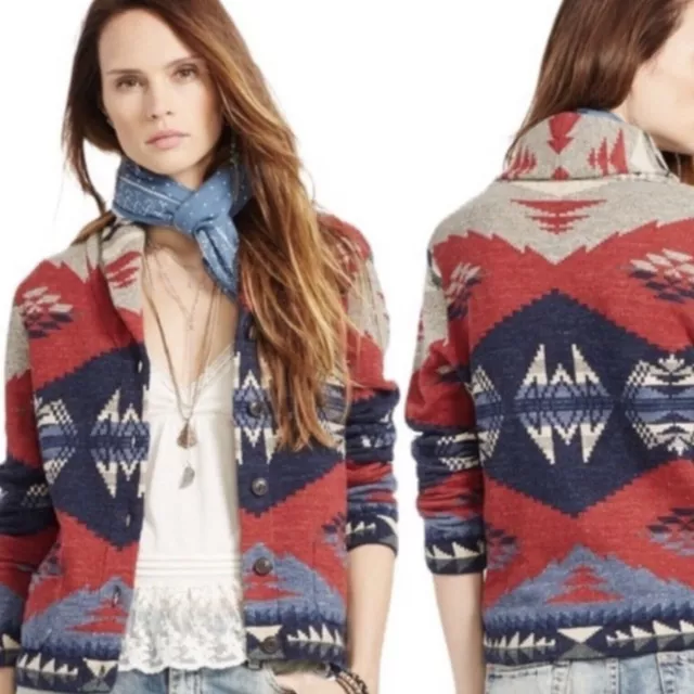 Ralph Lauren Denim & Supply Southwestern Aztec Shawl Cardigan Sweater Women Sz M