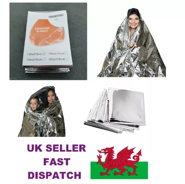 Emergency Foil Blanket LARGE Size 2.1m x 1.3m  First Aid Camping Sensory Aid