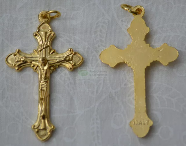 Crucifix, 40mm Gold Tone Metal Crucifix Pendant, Made In Italy